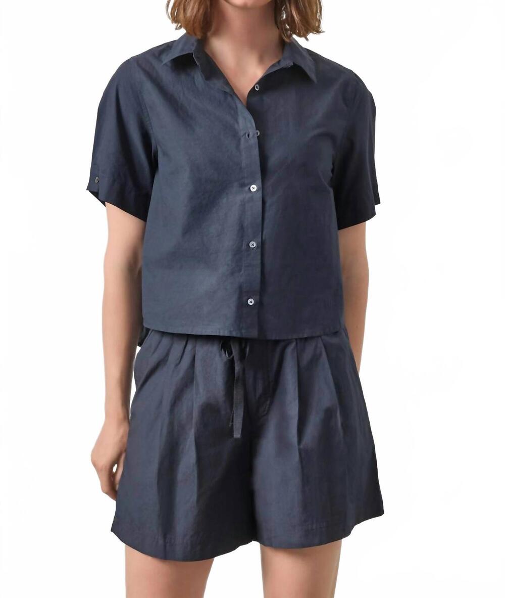 NEW LILLA P folded sleeve button down shirt in navy
